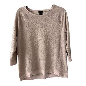 Ann Taylor Mauve and Gold Textured‎ 3/4 Sleeve Scoop Neck Stretchy Blouse Size L